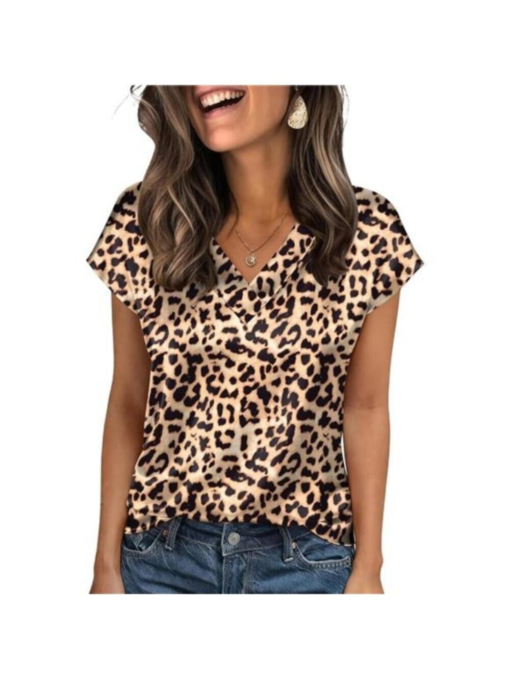 Women Silk Satin Tops Cap Short Sleeve Blouse V Neck Shirts Business